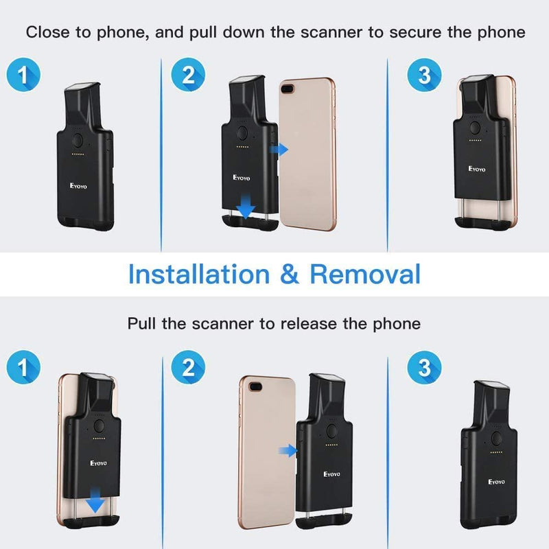 [Australia - AusPower] - Upgraded Eyoyo 2D Bluetooth Android Barcode Scanner, Portable Back Clip Wireless 1D 2D QR Barcode Reader PDF417 Data Matrix Code Image Scanning Compatible with iPhone, iOS 
