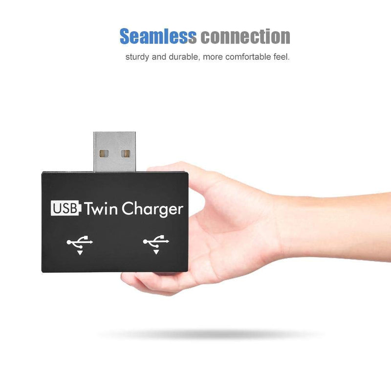 [Australia - AusPower] - Mini Hub USB2.0 Male to 2-Port USB Twin Charger Splitter Adapter Converter Kit for Mobile Phone/ Laptop (Black) Black 