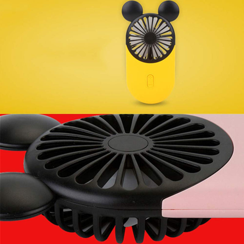 [Australia - AusPower] - Kbinter Cute Personal Mini Fan, Handheld & Portable USB Rechargeable Fan with Beautiful LED Light, 3 Adjustable Speeds, Portable Holder, for Indoor Or Outdoor Activities, Cute Mouse (Yellow) Yellow 