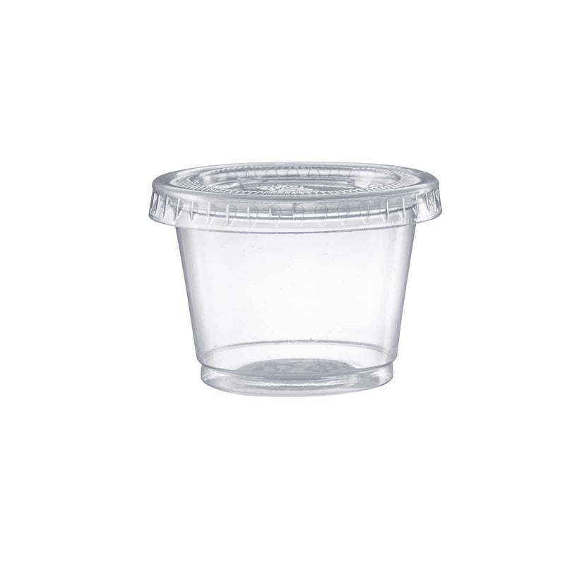 [Australia - AusPower] - Jello Shot Cups with Lids [200 Sets - 1 oz.] Small Plastic Condiment Containers for Sauce, Salad Dressings, Ramekins, & Portion Control 1 oz. - Clear 