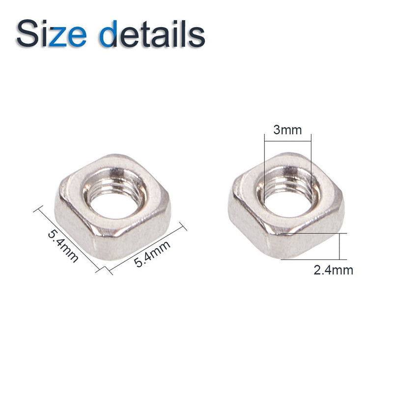 [Australia - AusPower] - INCREWAY Square Nuts, 200 Pcs 304 Stainless Steel M3 Square Nuts Machine Screw Nuts Metric Coarse Nuts with Box 