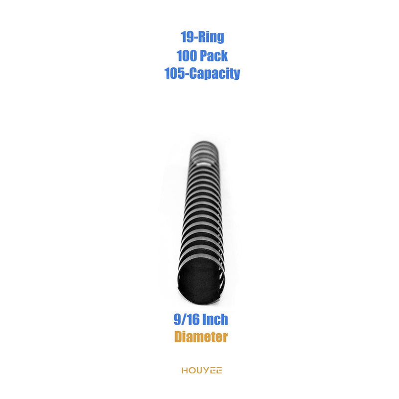[Australia - AusPower] - HOUYEE 100 Pack 19 Ring Plastic Binding Comb,9/16 Inch Diameter,105 Sheet Capacity,Letter Size Black Binding Comb Spines 9/16"(14mm) 