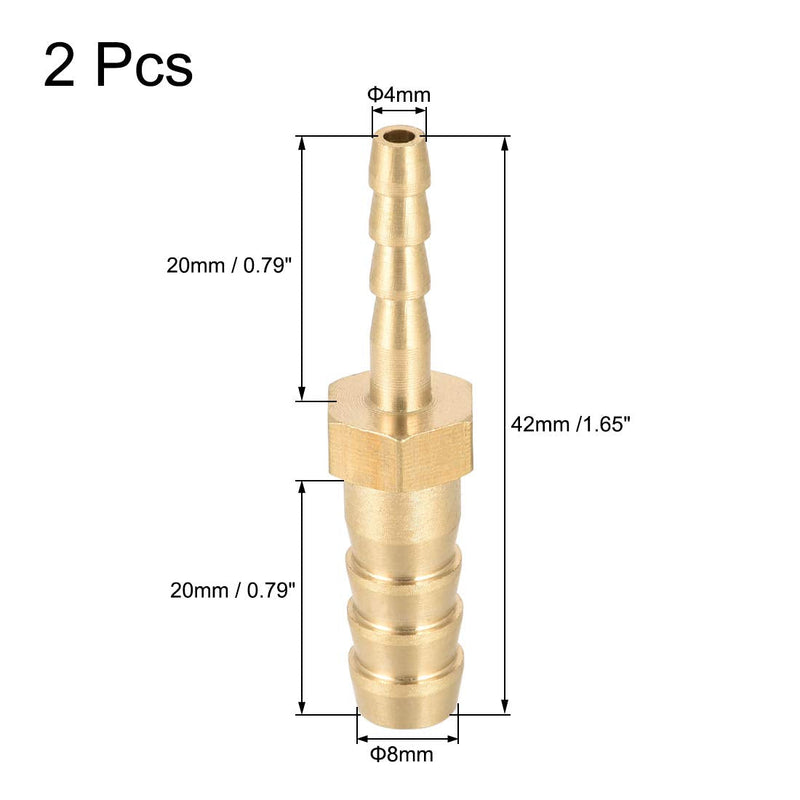 [Australia - AusPower] - uxcell Straight Brass Barb Fitting Reducer, Fit Hose ID 8mm to 4mm 2pcs 