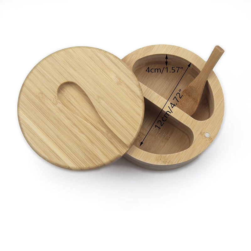 [Australia - AusPower] - Bamboo Salt and Pepper Box, Divided Salt Cellar With Swivel Lid and Spoon, Seasoning Containers With Magnetic Lid to Keep Dry, Mini Spoon Built Into Top, Condiment Storage Keeper 