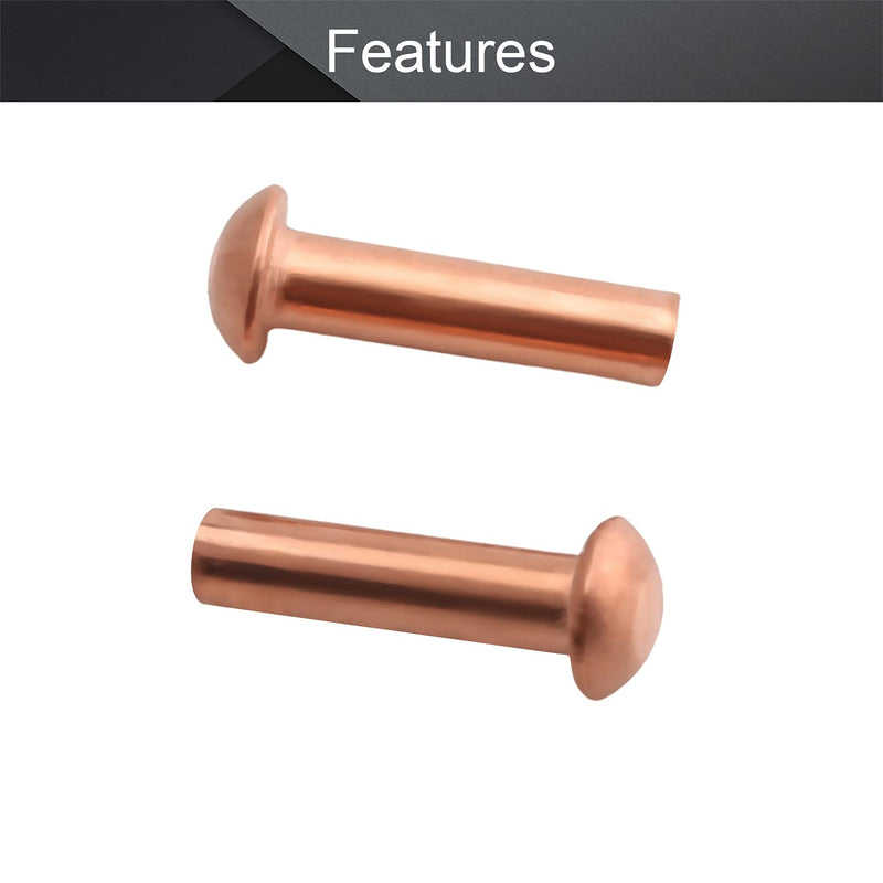 [Australia - AusPower] - MroMax 50Pcs M3 Round Head Copper Solid Rivets Fastener 0.12" Dia x 0.47" Length for Electrical Applications Copper Finish Copper Tone Copper 3*12 