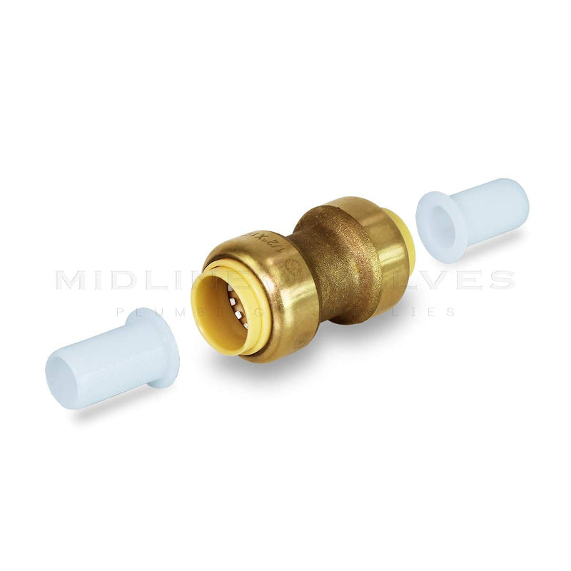 [Australia - AusPower] - Everflow Supplies Pushlock UPSC12 1/2 Inch Long Push X Push Coupling for Push-Fit Fittings, Made with Lead Free DZR Forged Brass, Connects PEX, CPVC and Copper, Pre-Lubricated for Quick Installation Single 