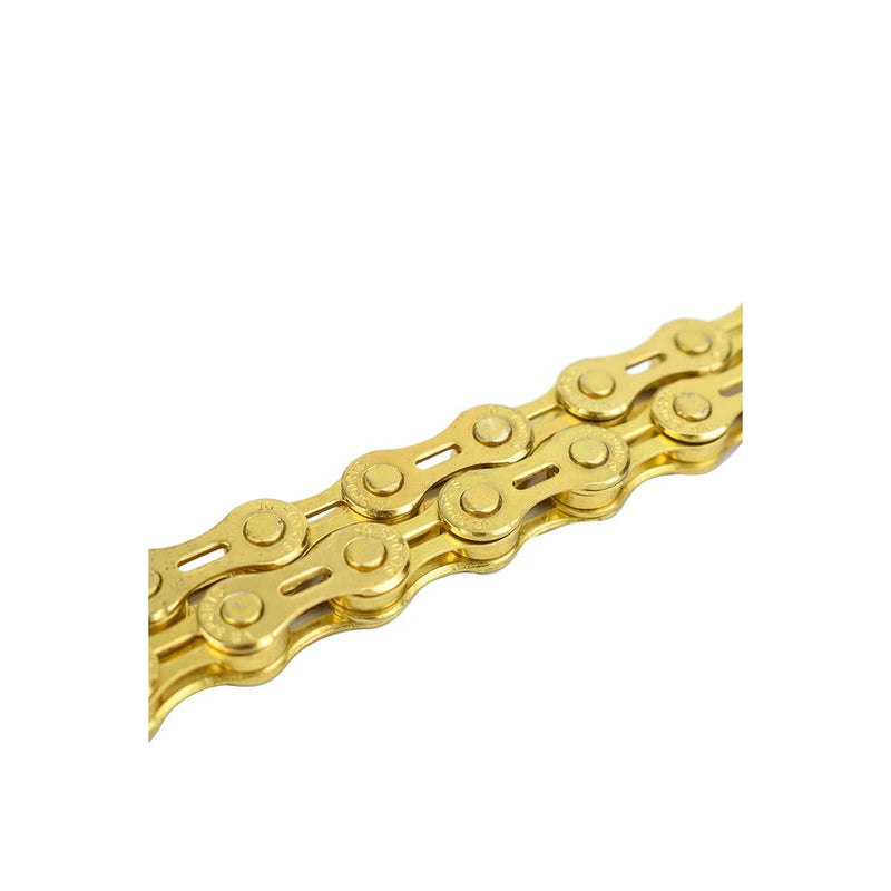 [Australia - AusPower] - VG SPORTS 6/7/8/9/10/11 Speed Bike Chains,Half Hollow/Full Hollow Lightweight Bicycle Chains for Road Bike/MTB/BMX,Silver/Gold/Titanium/Rainbow 116 Links with Missing Link 6/7/8Speed-Half Hollow Gold 1 