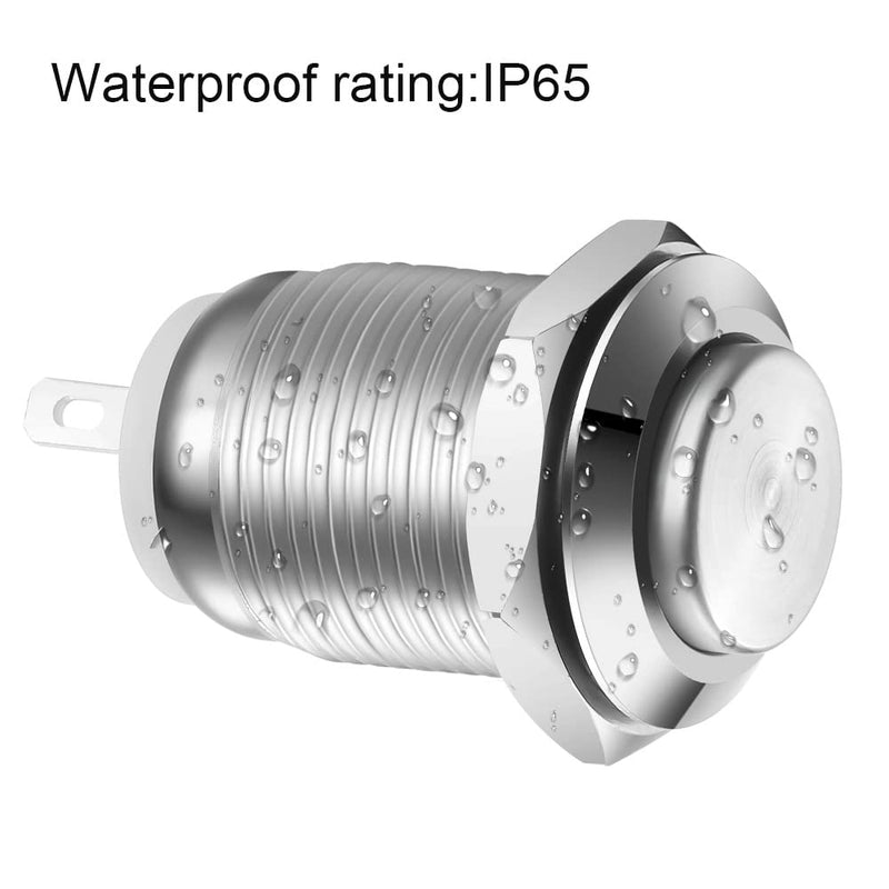 [Australia - AusPower] - Gebildet 10pcs Waterproof Push Button Momentary Stainless Steel Push Button On Off 12mm 2A 12V/24V/125V/250V(High Head) 12mm-10pcs Momentary 