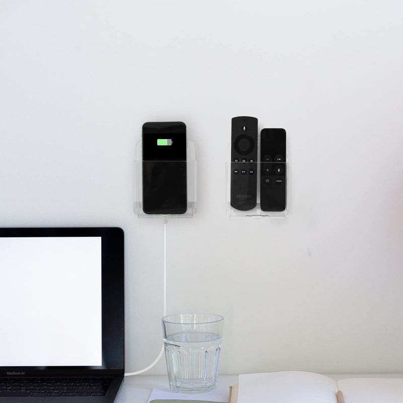 [Australia - AusPower] - Cosmos Pack of 2 Acrylic Remote Control Holder Adhesive Wall Mount Phone Holder Wall Mount Organizer Media Storage Box Phone Charging Storage Box for Home Office Living Room Bedroom (Transparent) Transparent Clear 