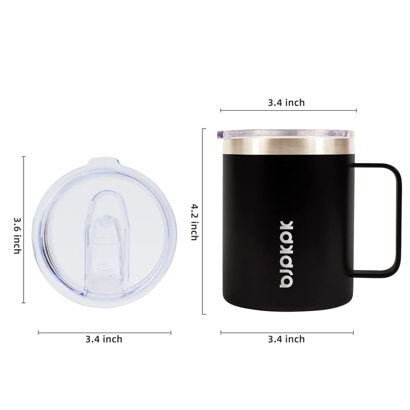 [Australia - AusPower] - BJPKPK 14oz Insulated Coffee Mug 2 Pack, Stainless Steel Camping Mug with Slider Lid, Travel Tumbler Cup, Coffee Thermos Outdoor Black 
