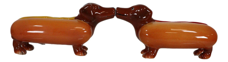 [Australia - AusPower] - Ebros Kissing Hot Dog Sausage Wiener Dachshunds Couple In Ketchup And Mustard Salt Pepper Shakers Ceramic Magnetic Figurine Set 4.75"L 