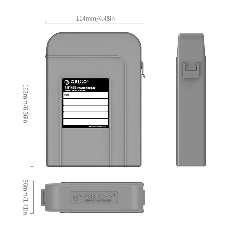 [Australia - AusPower] - ORICO 5 Packs 3.5inch Hard Drive Case Protective Box Storage Case Cover Organization Shell for Shockproof Slashproof and Dustproof for Gray-PHI-5S PHI-GY 3.5 inch 