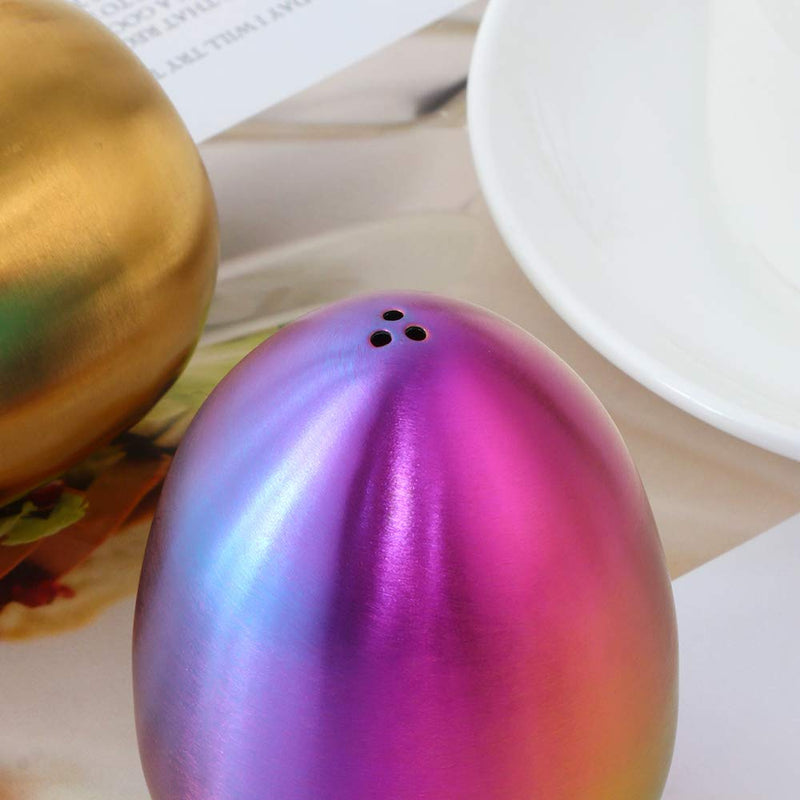 [Australia - AusPower] - 2-Piece Set Rainbow Salt Pepper Shakers, Cute Egg Shape Stainless Steel Condiment Jar for Home and Kitchen Utensils, Comfortable and Ergonomic 2x Rainbow 