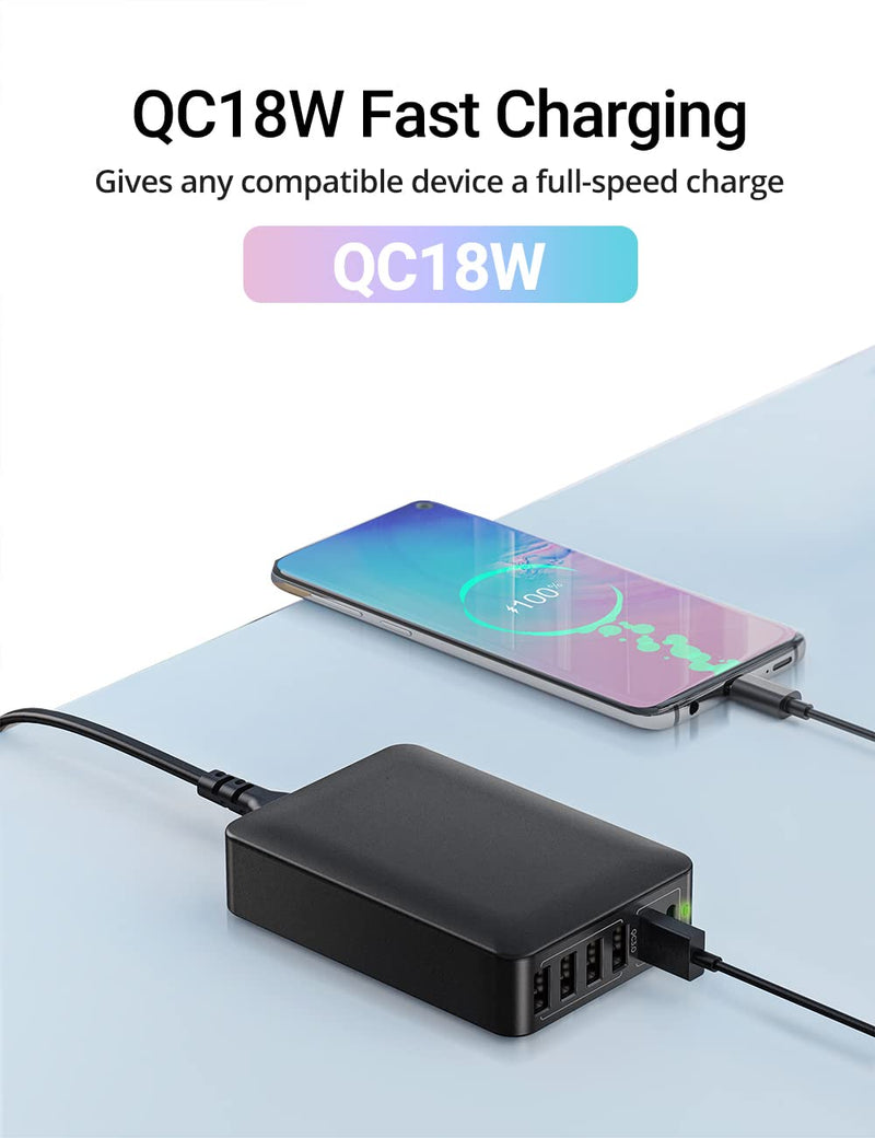 [Australia - AusPower] - USB Charger 60W USB Charging Hub 12A 6-Port Desktop USB Charging Station with 30W Power Delivery Multiple Port Compatible with iPhone 13 Pro Max Mini iPad Pro Air Galaxy S21 Edge Note Tablet Black 