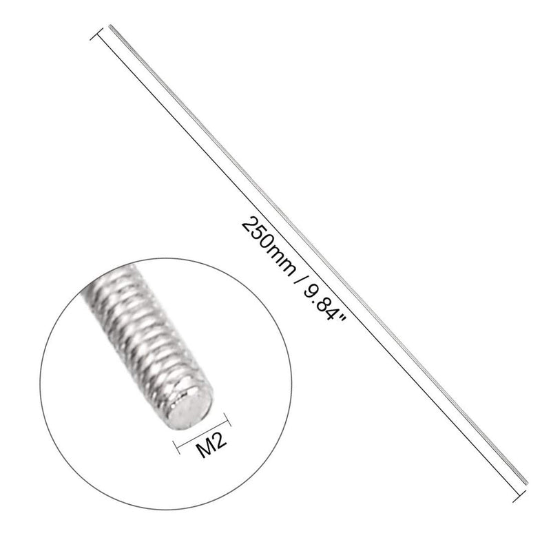 [Australia - AusPower] - Awclub 2pcs M2 x 250mm Fully Threaded Rod, 304 Stainless Steel Long Threaded Screw,Right Hand Threads for Anchor Bolts,Clamps,Hangers and U-Bolts M2x250mm 