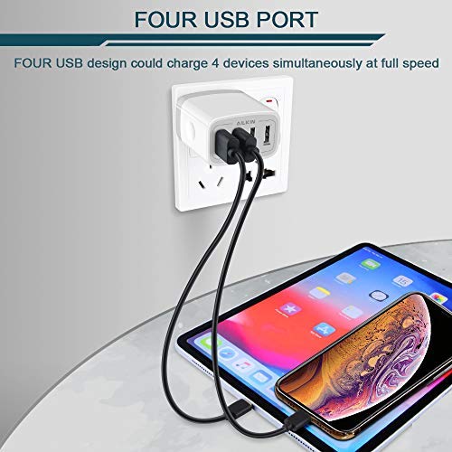 [Australia - AusPower] - USB Charger Adapter, 2-Pack AILKIN 4.8A 4-Muti Port Phone Wall Plug Fast Charging Block Box for iPhone 13 12 Pro Max 11 SE 10 XR XS X 8 7, Samsung Galaxy, Motorola, LG, Pixel, Power Cube Base Brick White 