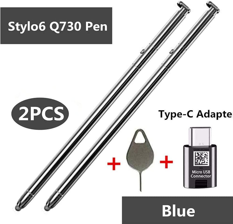 [Australia - AusPower] - 2PCS Stylo 6 Stylus Pen,Touch Stylus Pen Replacement Part for LG Stylo 6 Q730AM Q730VS Q730MS Q730PS Q730CS Q730MA LCD Stylus Pen with Type-c Adapter+Eject Pin (Blue) Blue 