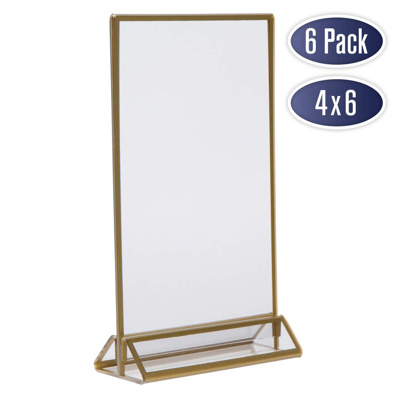 [Australia - AusPower] - Gold Picture Frames Double Sided - 6 Pack - 4x6 Acrylic Gold Table Number Holders, Clear Easel Table Stands for Signs, Gold Frames for Wedding Table Numbers, Menu Holder, Photo Frame 4x6 (6 Pack) 