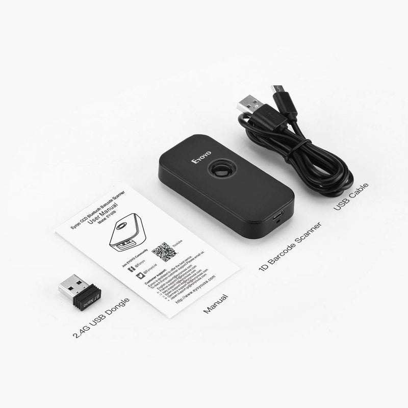 [Australia - AusPower] - Eyoyo Mini 1D Bluetooth Barcode Scanner, 3-in-1 Bluetooth & USB Wired & 2.4G Wireless Barcode Reader Portable Bar Code Scanning Work with Windows, Android, iOS, Tablets or Computers Black 