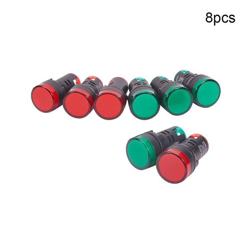 [Australia - AusPower] - Othmro 220V LED Signal Indicator Dash Light, 22mm/0.91inch Hole Diameter 8pcs AD16-22DS Plastic Shell Red Panel Mount Signal Pilot Dash Directional Lights Red,green 22mm/0.87 inch 