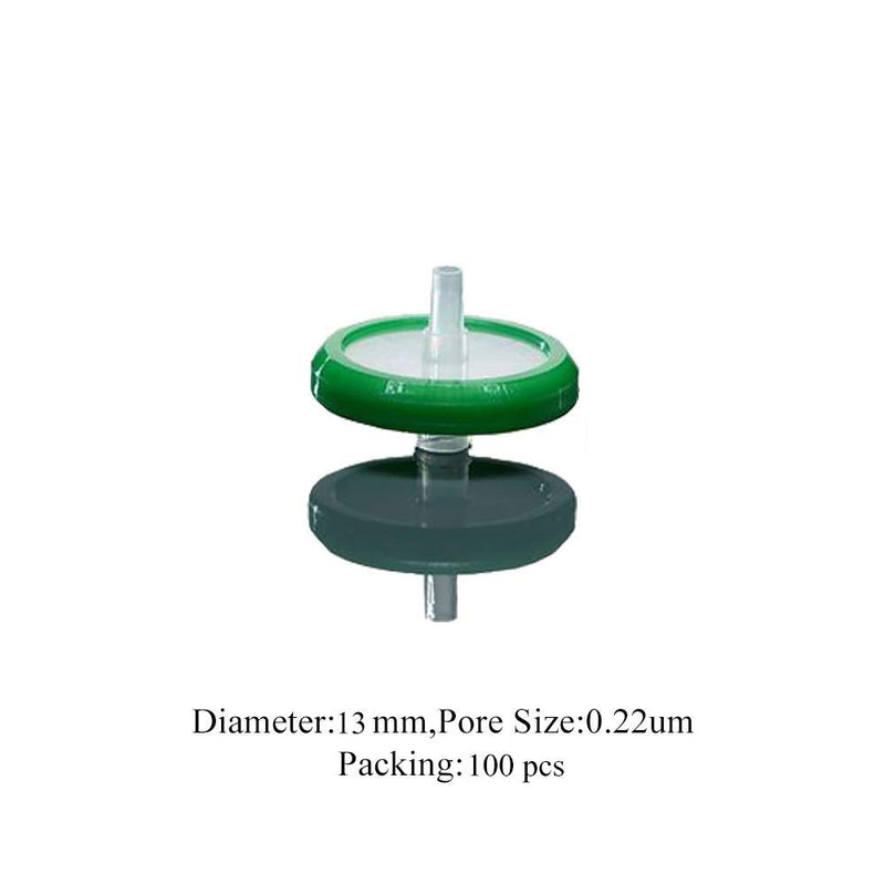 [Australia - AusPower] - 100 Count Syringe Filter, Nylon Hydrofilic Membrane 13mm Diameter 0.22um Pore Size, Syringe Lab Filters, Non Sterile Filtration (Green) 