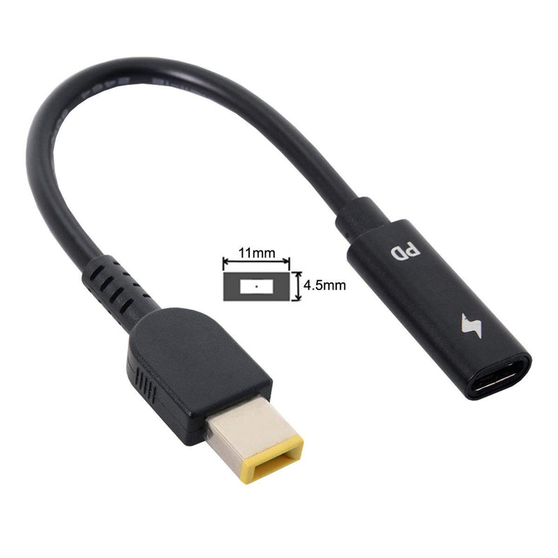 [Australia - AusPower] - Cablecc Type C USB-C to Rectangle 11.0x4.5mm Power Plug PD Emulator Trigger Charge Cable for ThinkPad X1 Carbon Black Retangle 1.1x4.5mm 