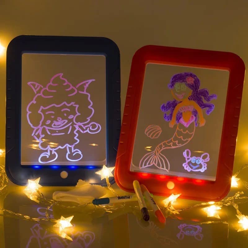 [Australia - AusPower] - waheed LED Drawing Tablet,Magic Pad , Includes Smooth Fun Guide. Glow Boost , 6Double Sided Markets, 42 Stencils, Dry Erasers., Blue, 10.3*7.8*0.8 