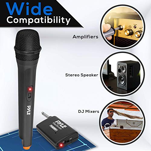 [Australia - AusPower] - Portable VHF Wireless Microphone System - Professional Battery Operated Handheld Dynamic Unidirectional Cordless Microphone Transmitter Set W/Adapter Receiver, for PA Karaoke DJ Party - Pyle PDWM91 