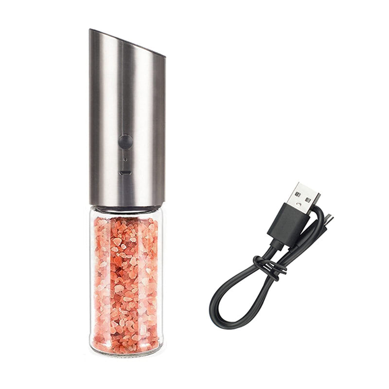 [Australia - AusPower] - Electric salt and pepper grinder, USB rechargeable, gravity-sensing, large-capacity salt and pepper shaker, spice grinder and adjustable thickness pepper grinder (1pieces), Silver 