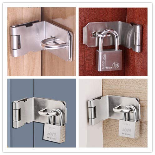 [Australia - AusPower] - 90 Degree 4 Inch Right Angle Padlock Hasp, Stainless Steel Safety Door Latches, Solid Gate Latches Brushed Finish (4inch 90Degree) 
