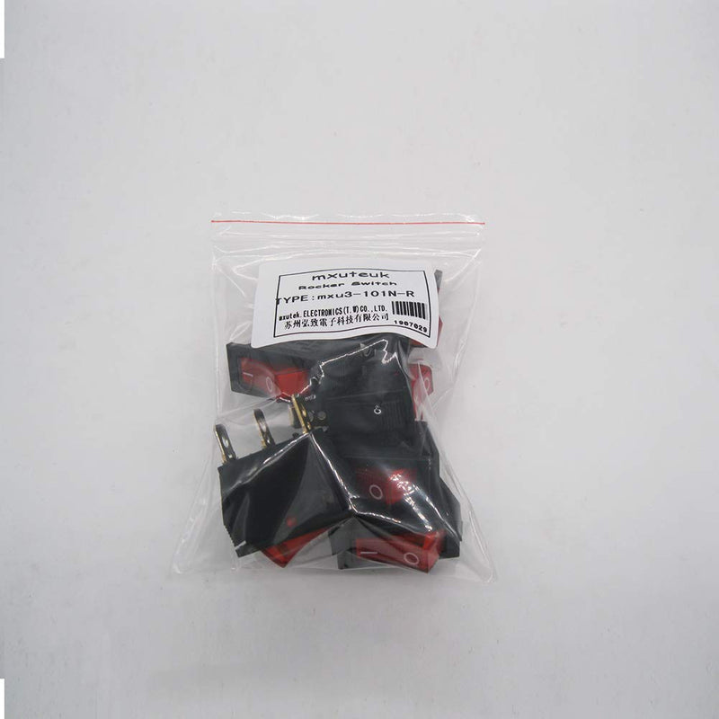[Australia - AusPower] - mxuteuk 6pcs AC110V/120V Rocker Switch Red Light Illuminated Snap-in Toggle Switch Power SPST ON-Off Switch 3 Pin, Use for Household Appliances Industrial Equipment MXU3-101NR 3 Pin LED Red ON-OFF 