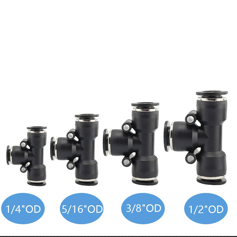 [Australia - AusPower] - Jienk 20PCS Union Tee Push to Connect Airline Fittings for 1/4 5/16 3/8 1/2 Tube, Quick Release Pneumatic Connector for Air Compressor Air Brake Shop Air Tee Combo 