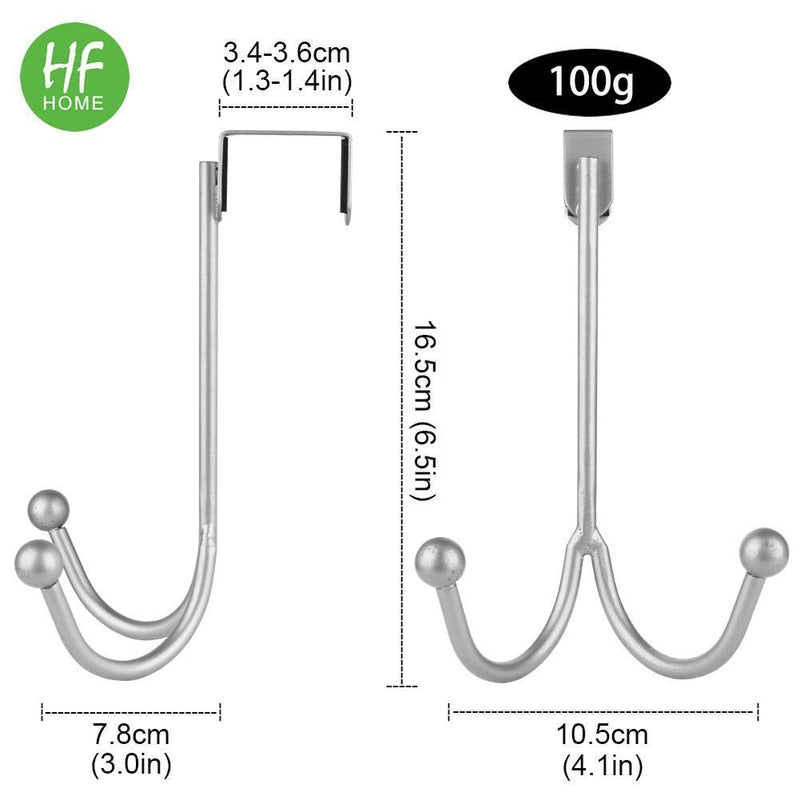 [Australia - AusPower] - 2Packs Over The Door Double Hanger Hooks,HFHOME Metal Twin Hooks Organizer for Hanging Coats, Hats, Robes, Towels- Silver 2 