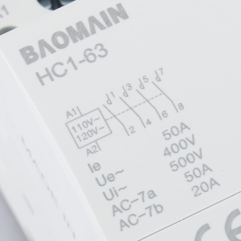 [Australia - AusPower] - Baomain 4 Pole Contactor with 120volt AC Coil 50A HC1-63 Universal Circuit Control 35mm DIN Rail Mount 
