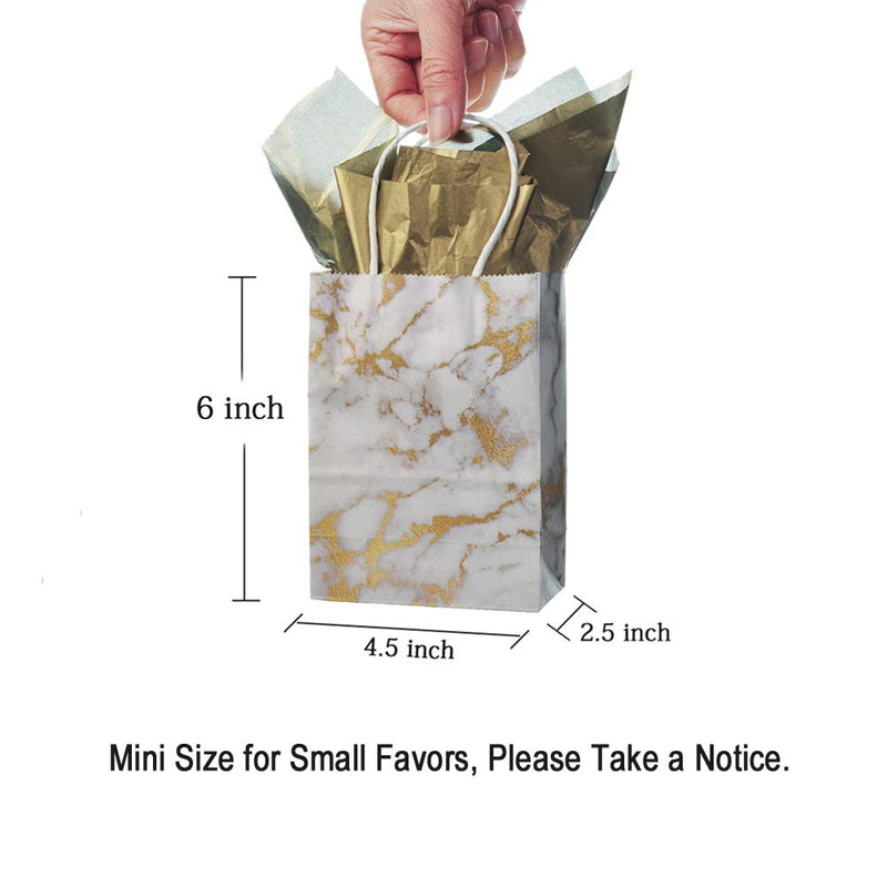 [Australia - AusPower] - Mini Size Marble White Paper Bag with Handle Party Favours Bag 6x4.5x2.5 inch for Wedding Birthday Baby Shower Bag, Pack of 24 6x4.5x2.5,small size,marble white 