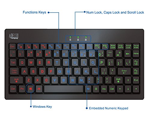 [Australia - AusPower] - Adesso AKB-110EB - SlimTouch 110 3-Color Illuminated Mini Keyboard, 12 inches, Black 