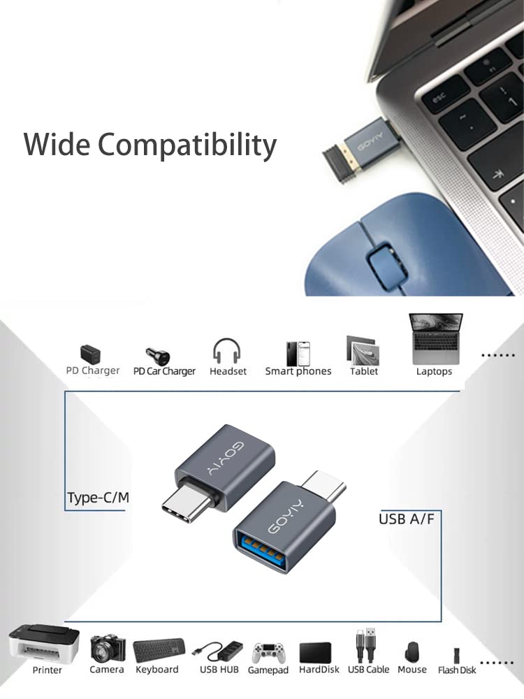 [Australia - AusPower] - GOYIY USB C to USB Adapter, USB C Male to USB Female Adapter, USB3.2 Gen 2，2-Pack, Compatible with MacBook Pro/Air, iMac, iPad Mini/Pro, Mobile Phone and Other Type C or Thunderbolt 4/3 Devices(Grey) Grey 