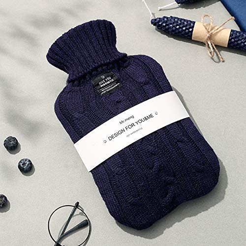[Australia - AusPower] - OliviaLiving Hot Water Bag Hot Water Bottle 1 Liter Heat Up and Refreezable Hot Cold Pack with Knit Cover for Pain Relief Hot Cold Therapy Cyan 