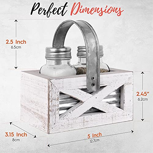 [Australia - AusPower] - Autumn Alley Barn Door Farmhouse Salt and Pepper Shakers Set in White and Galvanized Caddy - Shabby Chic Salt & Pepper Shakers for Country Kitchen 