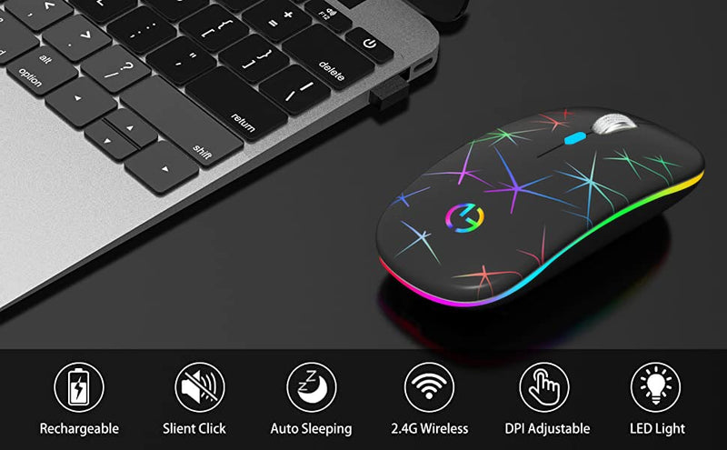 [Australia - AusPower] - Wireless Mouse, 2.4G Portable Optical Quiet RGB Mouse with USB Receiver and Type C Adapter, 3 Adjustable DPI Levels, Wireless Computer Mouse for Laptop, Computer, PC, MacBook, Desktop Black 