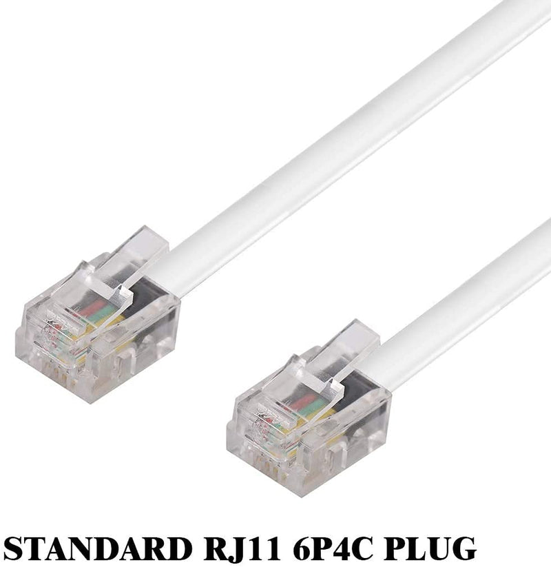 [Australia - AusPower] - 25FT Telephone Extension Cord Cable, Landline Phone Line Wire with RJ11 6P4C Plugs, Includes Cable Clips - White - 2 Pack 25FT 