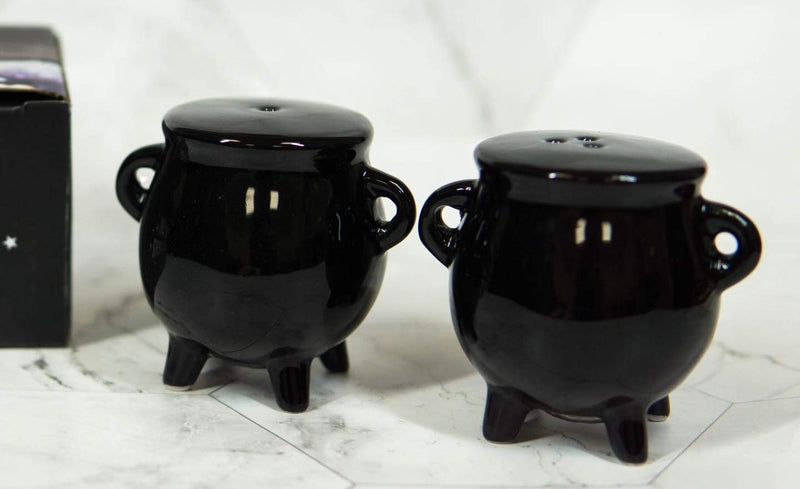 [Australia - AusPower] - Ebros Gift Halloween Witching Hour Wicca Witch Magic Black Cauldrons Salt And Pepper Shakers Set Ceramic Figurines Potion Cauldron Kitchen Tabletop Decor Collectible 