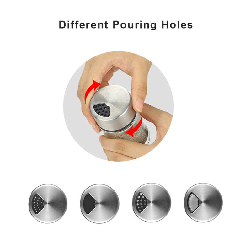 [Australia - AusPower] - Premium Salt and Pepper Shakers with Adjustable Pour Holes - Set of 2 - Elegant Stainless Steel and Glass - Perfect Spice Dispenser Set for Your Delicious Meals 