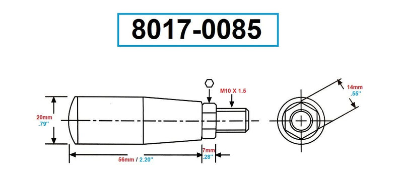 [Australia - AusPower] - Pro Series by HHIP 8017-0085 M10 " x 13 Thread Revolving Handle 20mm Dia x 56mm Length M10x13mm Thread 