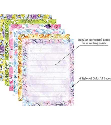 [Australia - AusPower] - Stationary Writing Paper with Envelopes - Flora Stationery Set with Lined Letter Writing Paper, 48 Sheets + 24 Envelopes, 8.5 x 11 Inch of Each Stationary Paper 