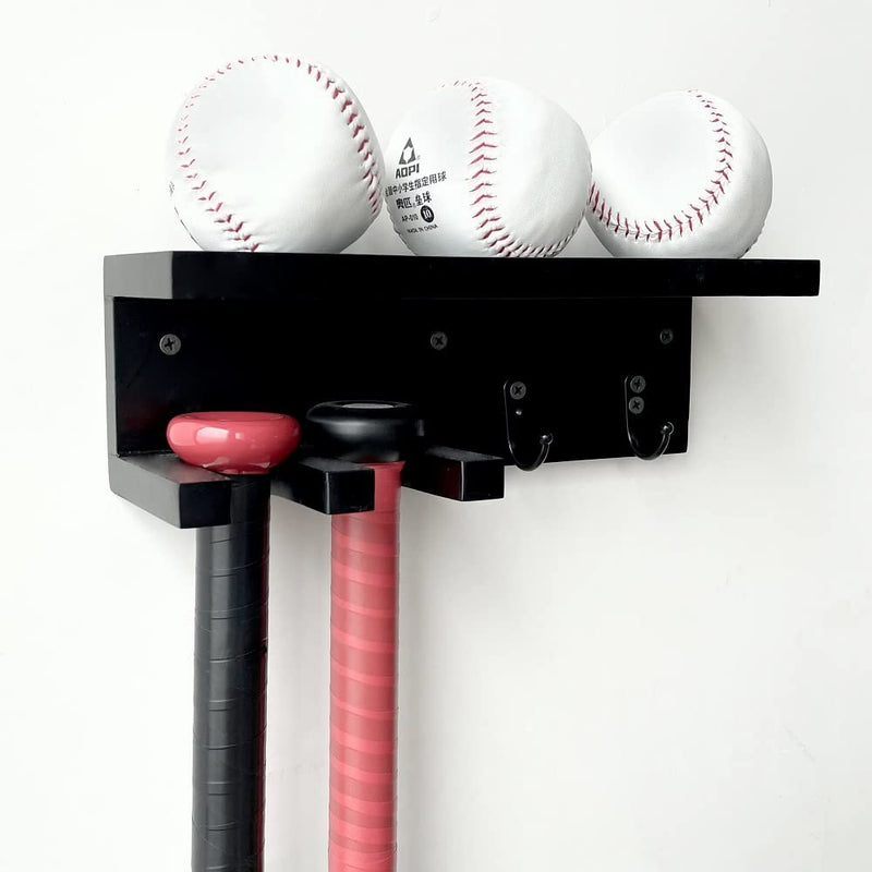 [Australia - AusPower] - Baseball Bat Holder Baseball Bat Wall Mount Display Horizontal Vertical Display Case Wood Baseball Bat Rack and Ball Storage Shelf Wall 