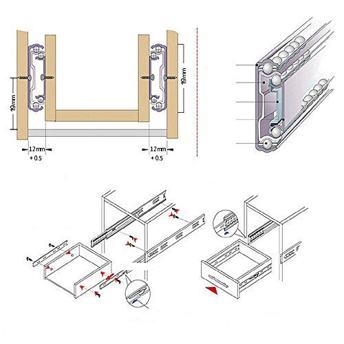 [Australia - AusPower] - 2 Pcs Black Furniture Length Ball Bearing Telescopic Drawer Slides (8 Inch) 8 Inch 