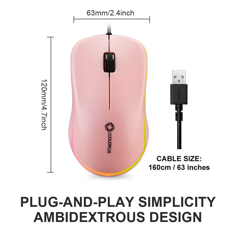 [Australia - AusPower] - Coolerplus FC112 USB Optical Wired Computer Mouse with Easy Click for Office and Home, 1000DPI, Premium and Portable,Compatible with Windows PC, Laptop, Desktop, Notebook（Pink Pink 