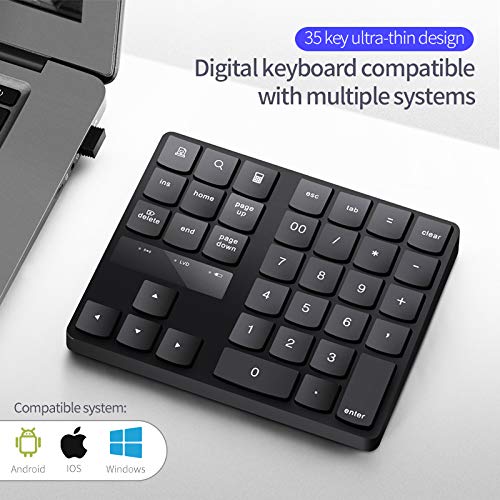 [Australia - AusPower] - Numeric Keypad, 35-Keys Portable USB Wireless Numeric Keypad Rechargeable Ultra-Silent External Numeric Pad for MacBook/MacBook Pro/Air and Windows Laptop Black 