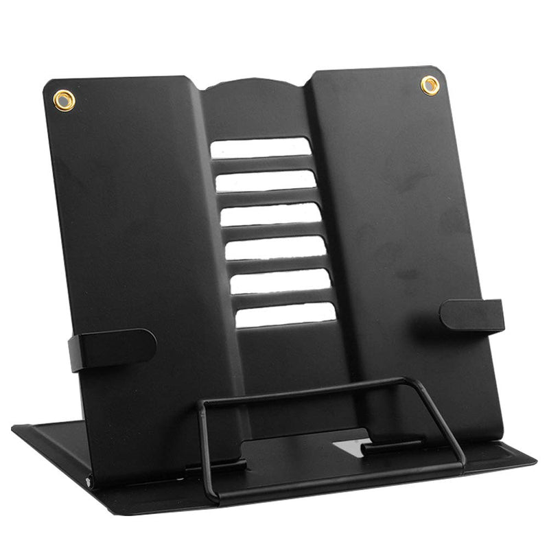 [Australia - AusPower] - Metal Book Stand with Fixing Clips Folding Reading Book Holder ,Sturdy Desktop Rest Book Holder for Cookbook,Magazine,Laptop,Tablet (Black) Black 